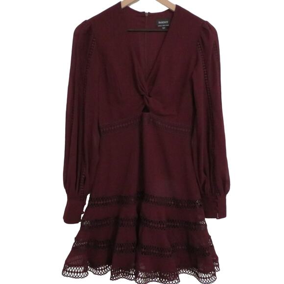 Bardot Womens Sz 4 Burgundy Luella Lace Trim Short Fit & Flare Mini Dress - Picture 1 of 8